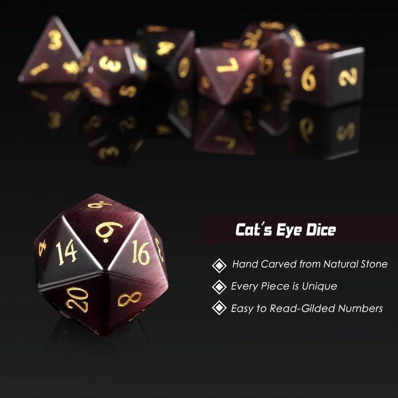 DNDND Gemstone D&D Dice 7 PCS Purple Cat's Eye Dice with Gorgeous Gift Case for DND Dungeons and Dragon Table Game (Purple Cat's Eye) - Image 3